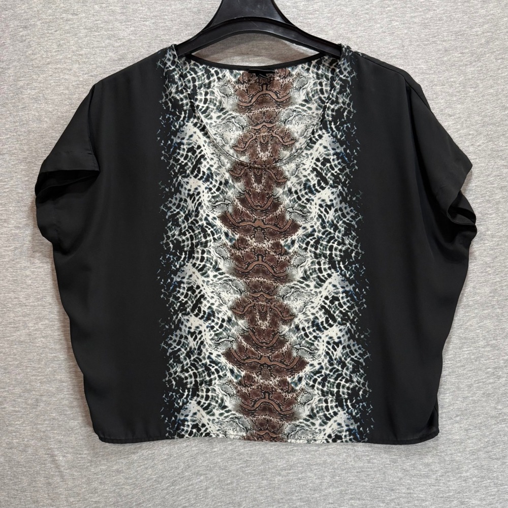 Mossimo Top Womens M Black Snakeskin Print Scoop Neck Dolman Short Sleeves Edgy